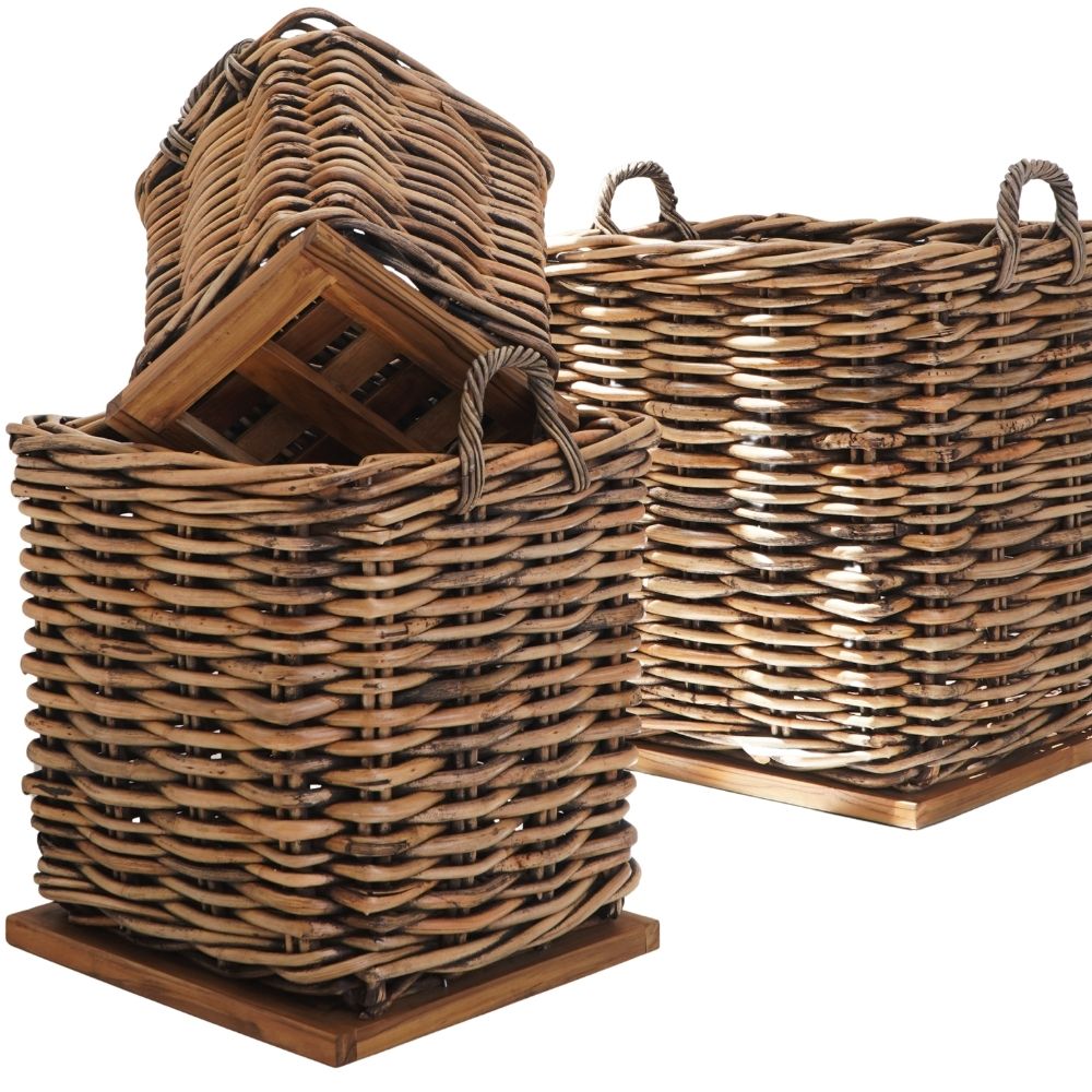 Dickes CL Rattan Korb CESTINO braun ca.50cm Teakbodenplatte