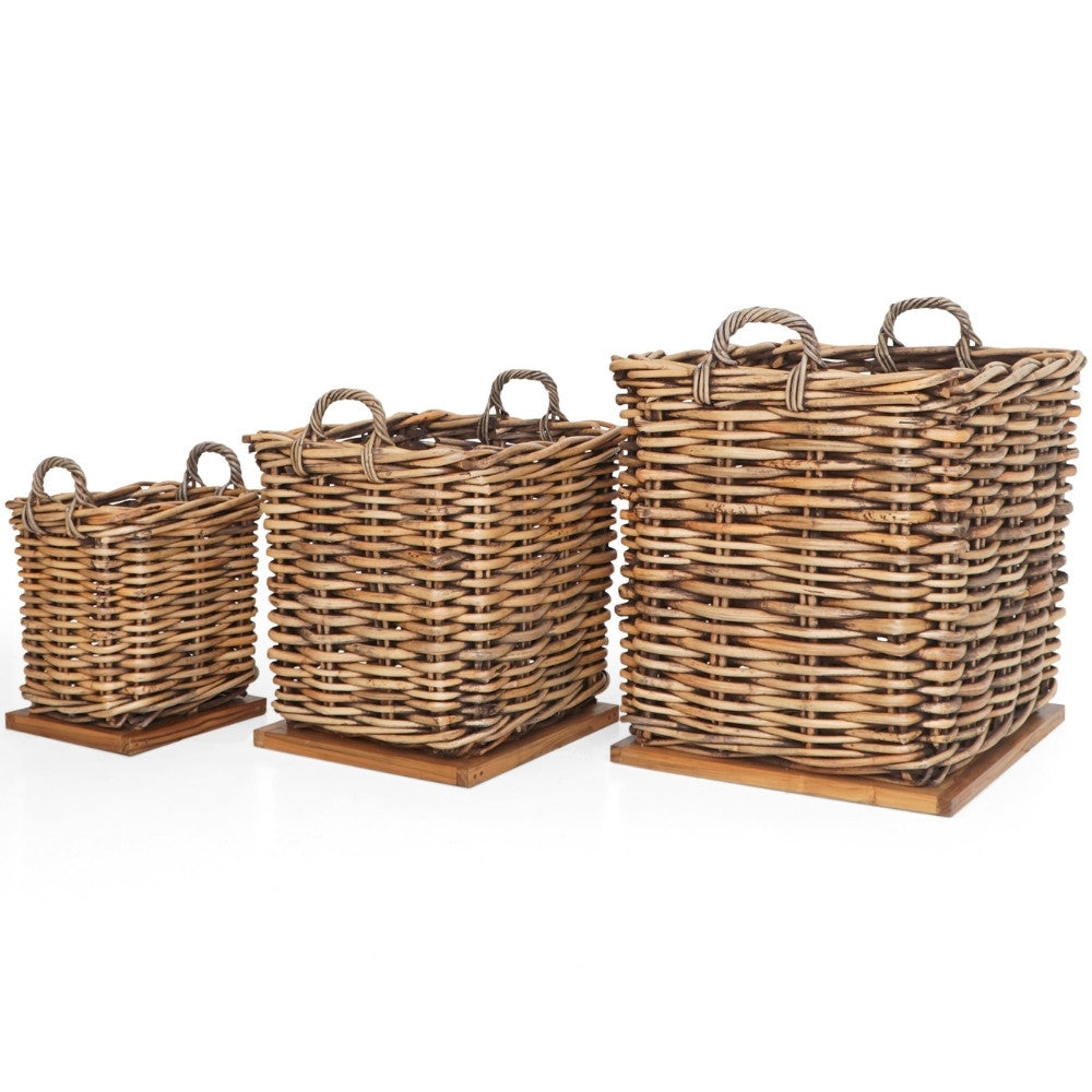 Dickes CL Rattan Korb CESTINO braun ca.50cm Teakbodenplatte