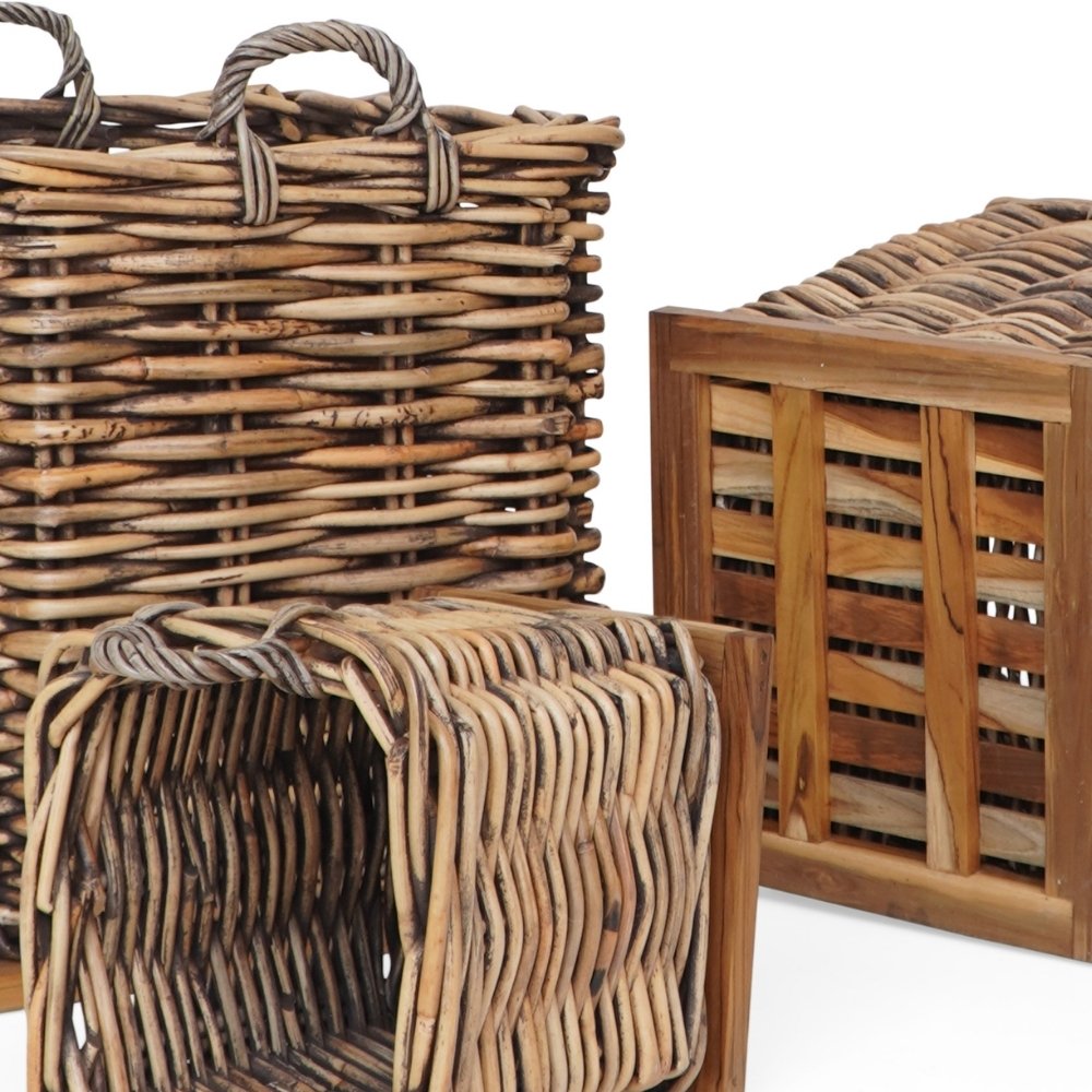 Dickes CL Rattan Korb CESTINO braun ca.50cm Teakbodenplatte