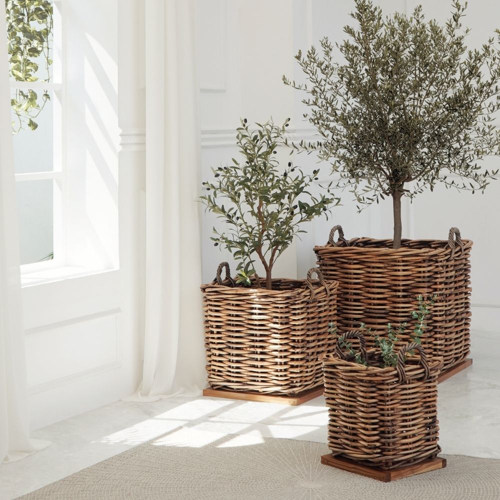 Dickes CL Rattan Korb CESTINO braun ca.70cm Teakbodenplatte