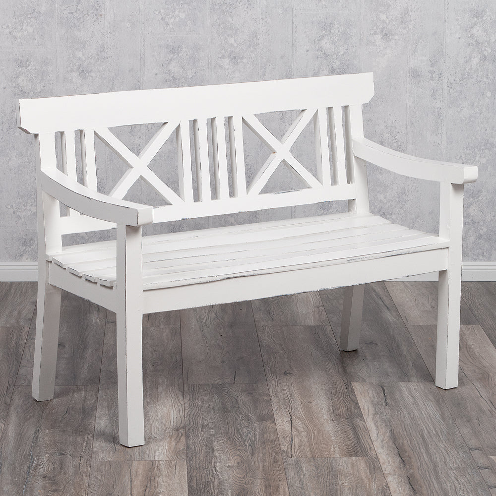 Sitzbank DRAHMA Antik-Weiß ca. L120cm Mahagoni