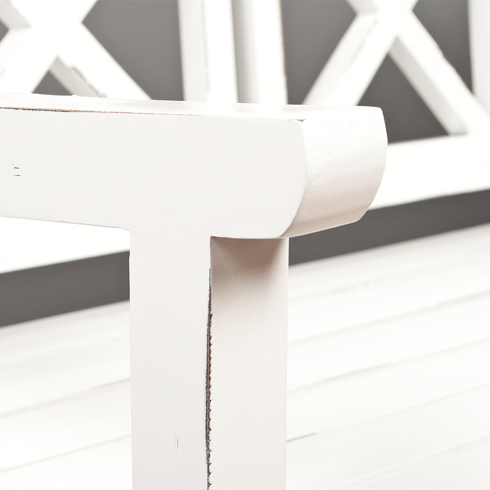 Massivholz 3-Sitzer Bank DRAHMA Antik-Weiß ca. L150cm Mahagoni