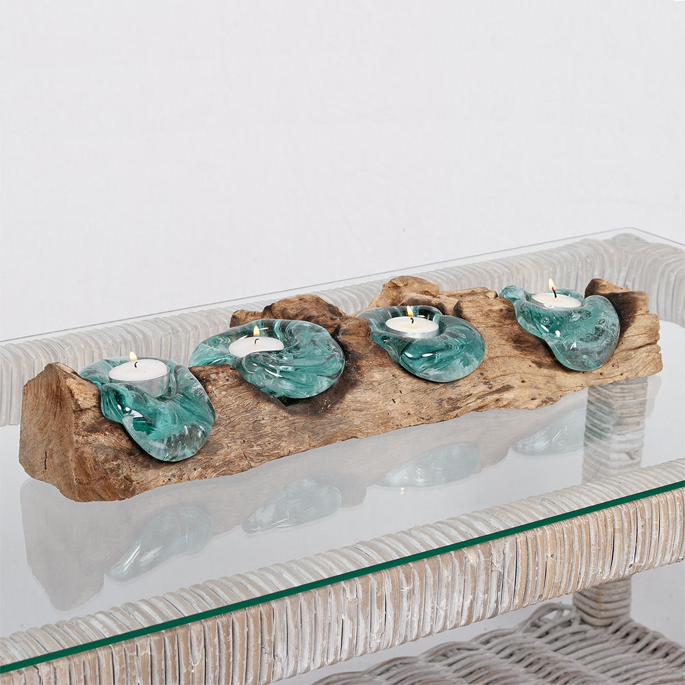 Teakwurzel 4er Teelichthalter DROP Weihnachtsdekoration