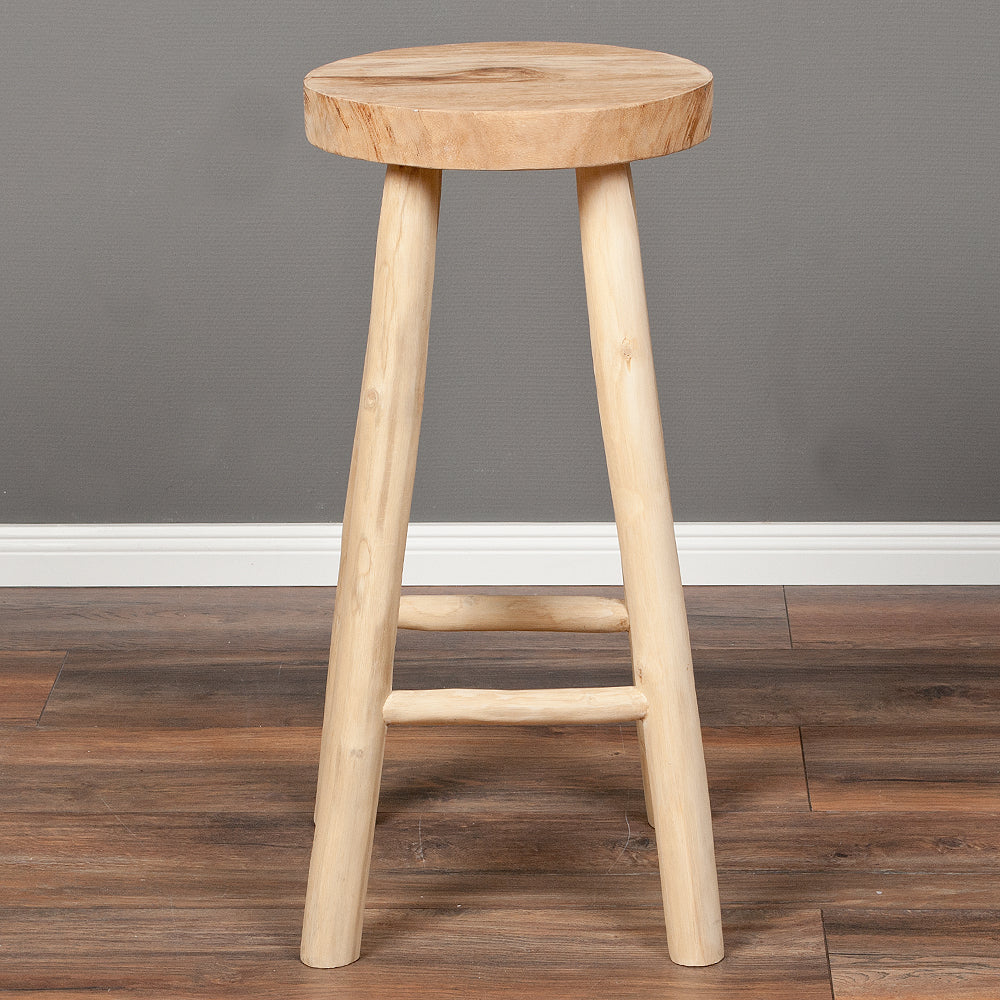 Teak Barhocker BARRA H75cm Natural Massivholz Handarbeit