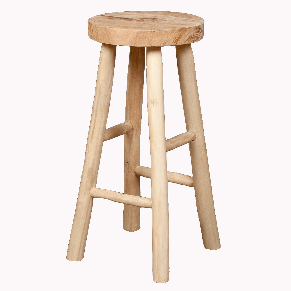 Teak Barhocker BARRA H75cm Natural Massivholz Handarbeit