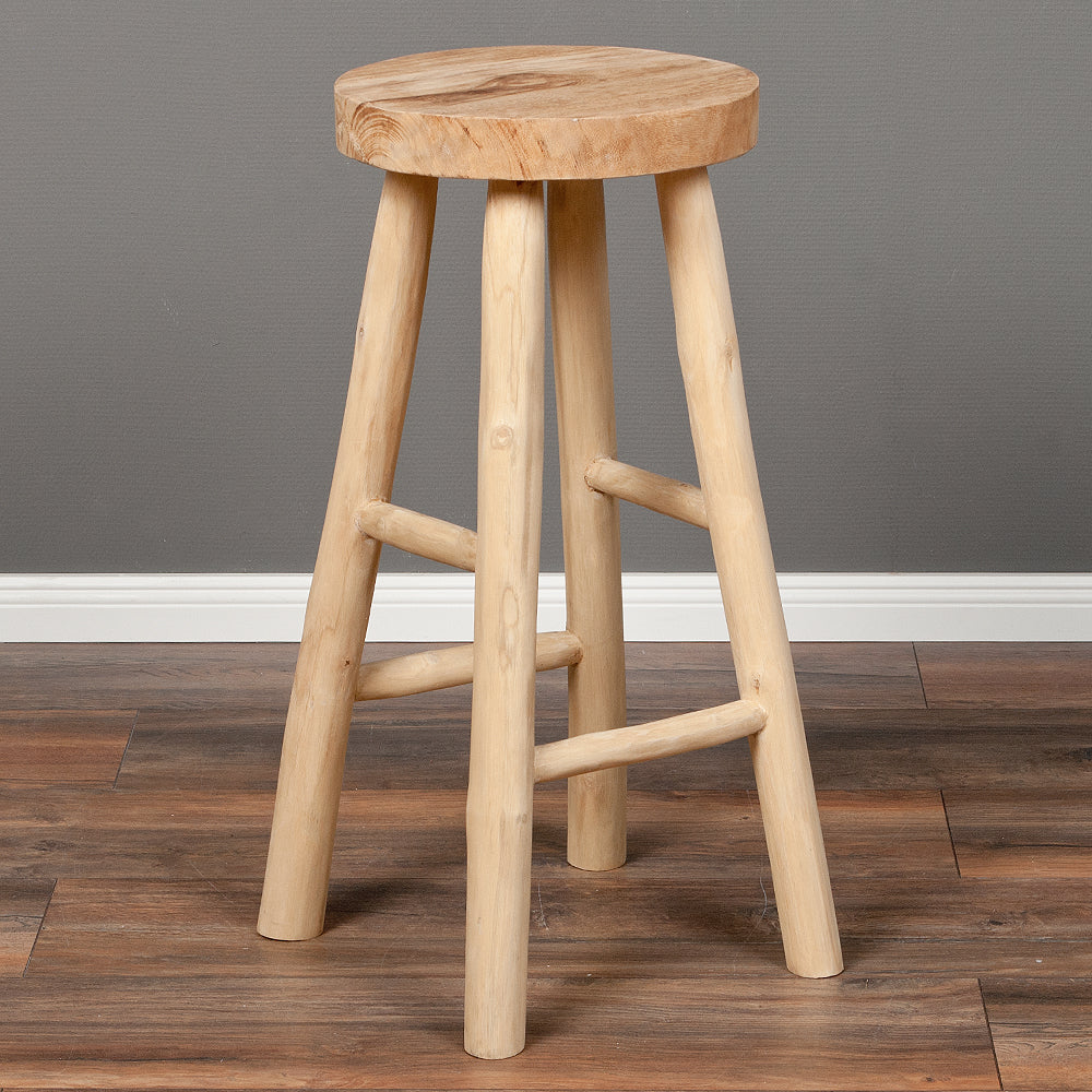 Teak Barhocker BARRA H75cm Natural Massivholz Handarbeit
