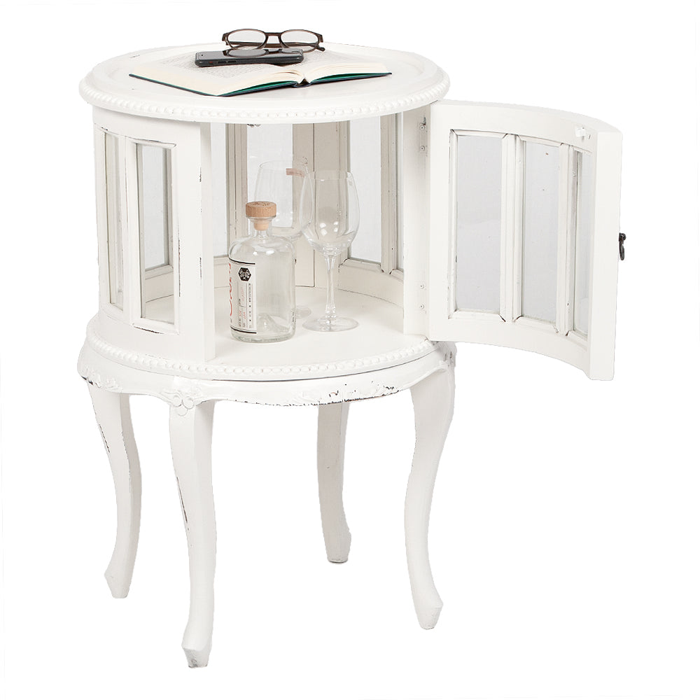 Landhaus Barschrank CORUNA-Rund 75cm Antique White Mahagoni