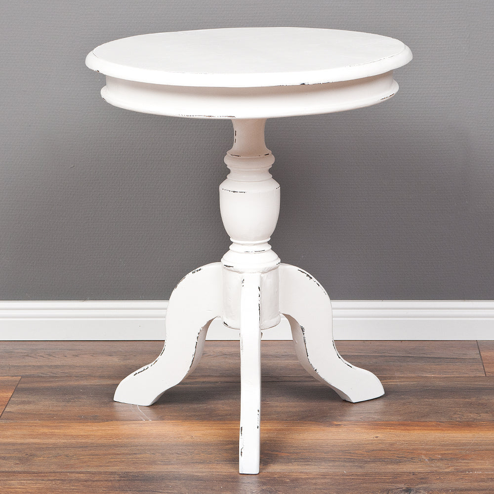 Romantischer Massivholz Beistelltisch TIGA D50cm weiß Landhaus