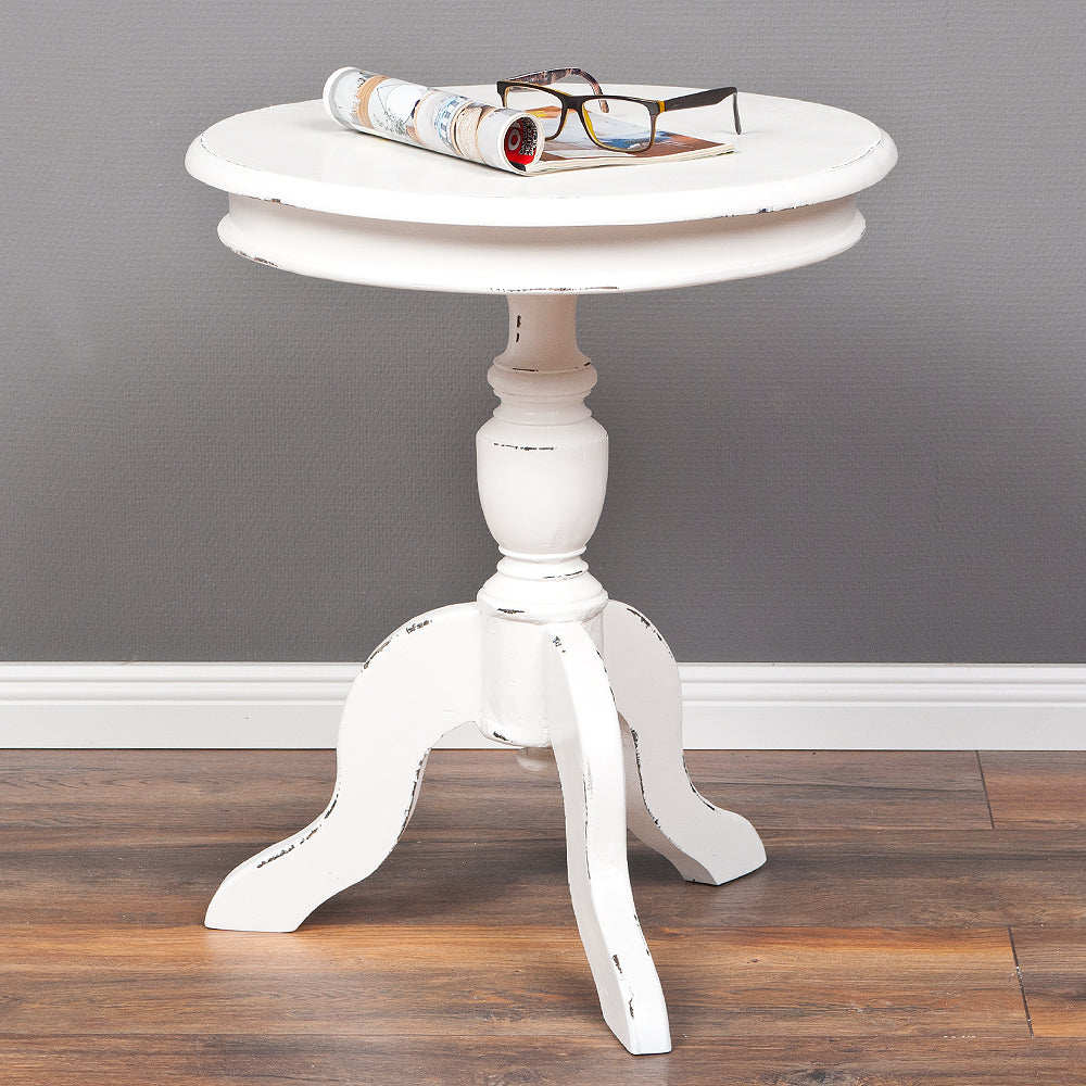 Romantischer Massivholz Beistelltisch TIGA D50cm weiß Landhaus