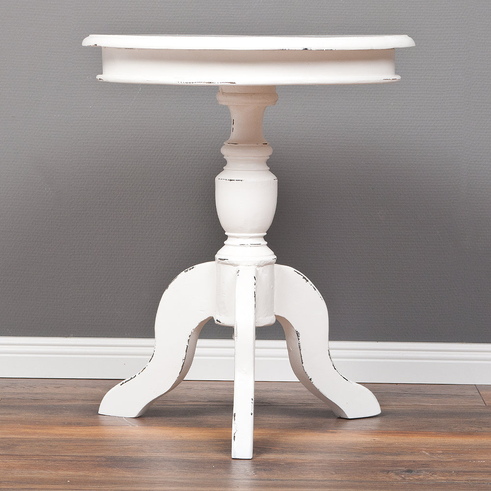 Romantischer Massivholz Beistelltisch TIGA D50cm weiß Landhaus