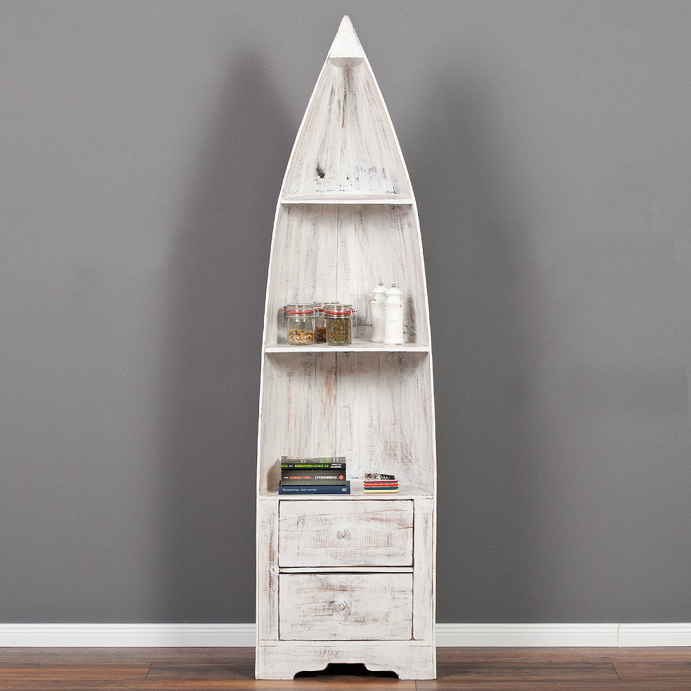 Massivholz Bootsregal / Bücherregal LACI White Wash 195cm