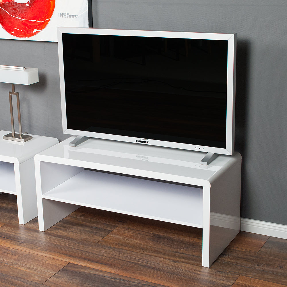 Couchtisch / TV Board CHARLIE mit Ablage Hochglanz Weiß