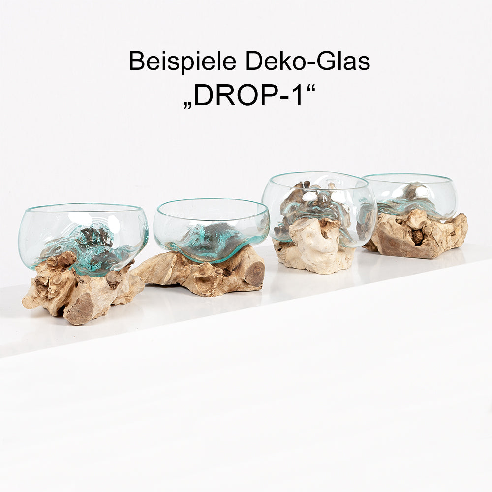 Deko-Glas DROP-1 ca. 15cm Teak Natural Handarbeit, mundgeblasen
