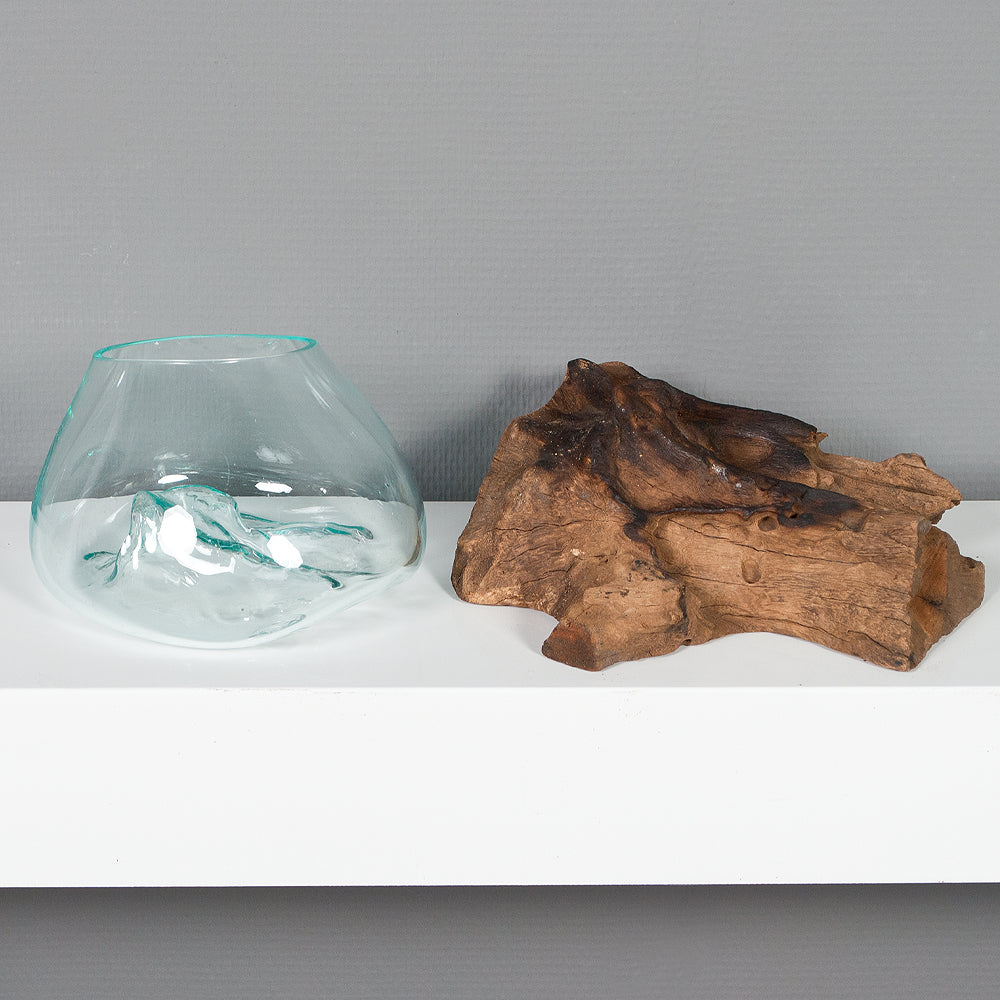 Deko-Glas DROP-2 ca. 20cm Teak Natural Handarbeit, mundgeblasen