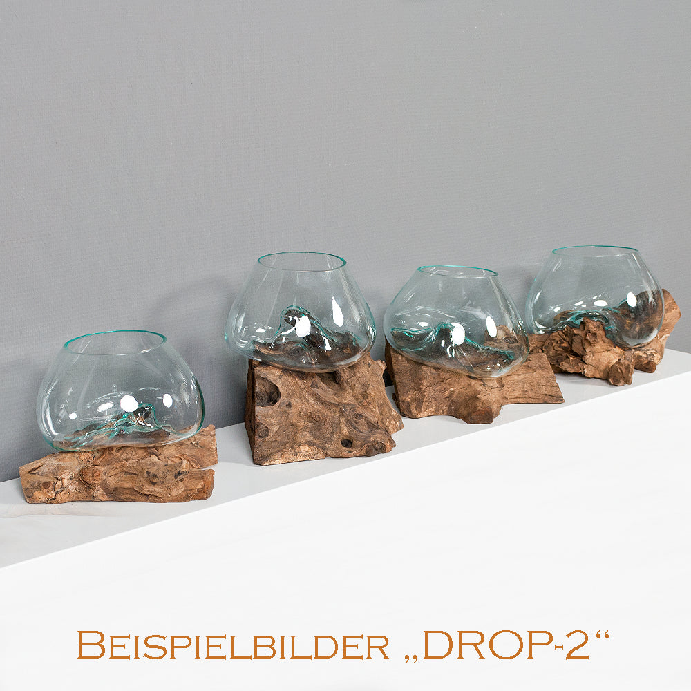 Deko-Glas DROP-2 ca. 20cm Teak Natural Handarbeit, mundgeblasen