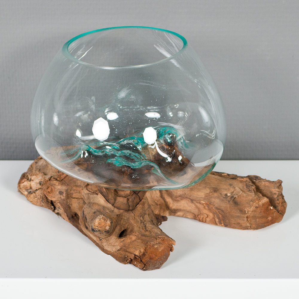 Deko-Glas DROP-2 ca. 20cm Teak Natural Handarbeit, mundgeblasen
