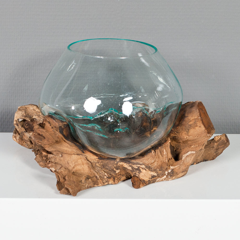 Deko-Glas DROP-2 ca. 20cm Teak Natural Handarbeit, mundgeblasen