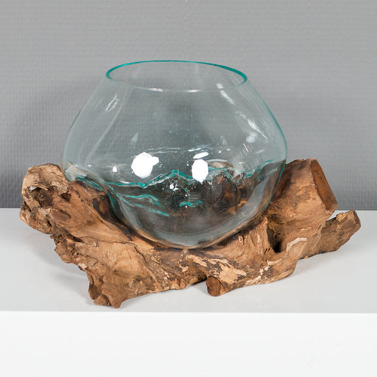 Deko-Glas DROP-2 ca. 20cm Teak Natural Handarbeit, mundgeblasen