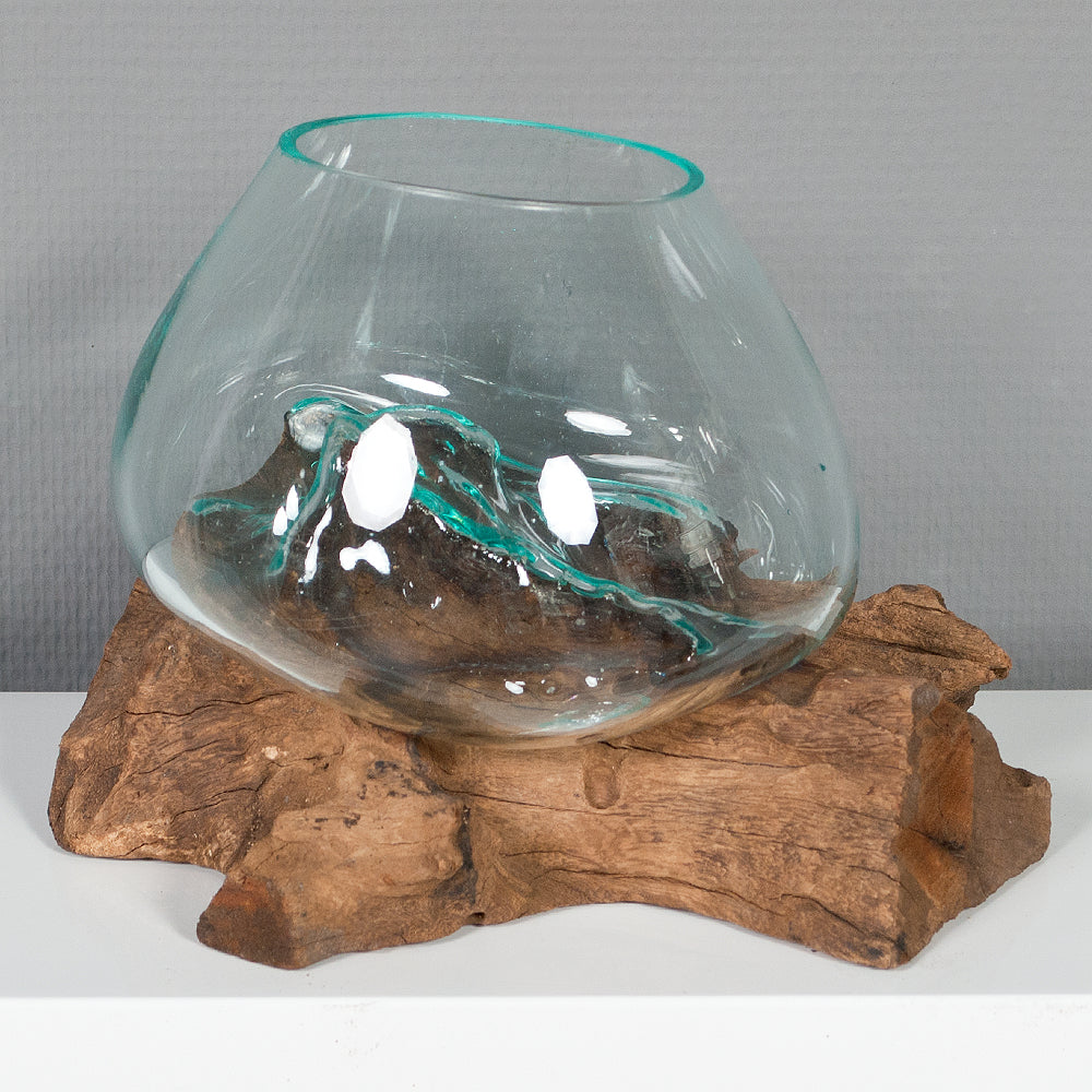 Deko-Glas DROP-2 ca. 20cm Teak Natural Handarbeit, mundgeblasen