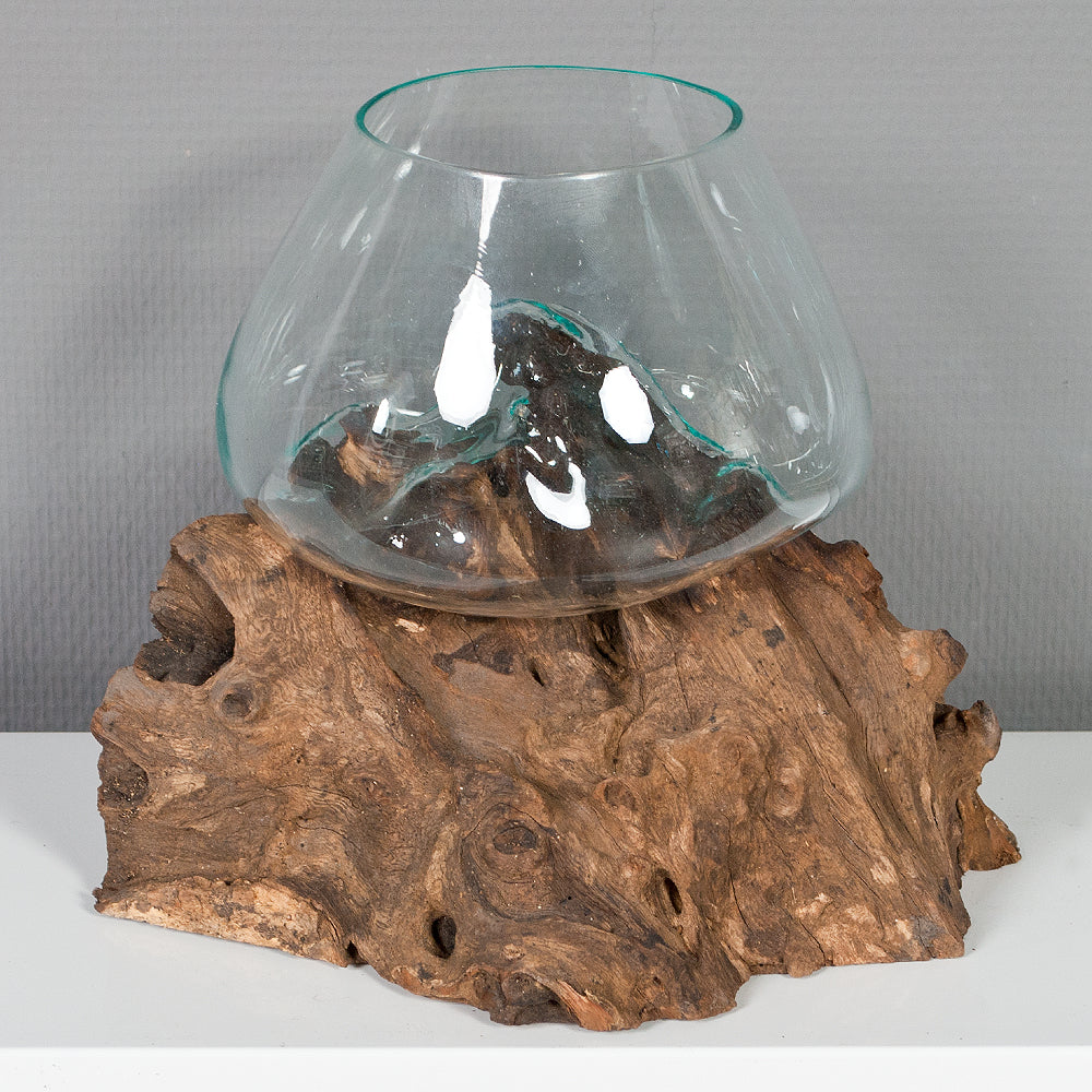 Deko-Glas DROP-2 ca. 20cm Teak Natural Handarbeit, mundgeblasen