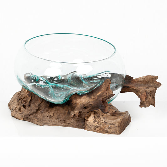 Deko-Glas DROP-6 ca. L35cm Teak Natural Handarbeit Schale