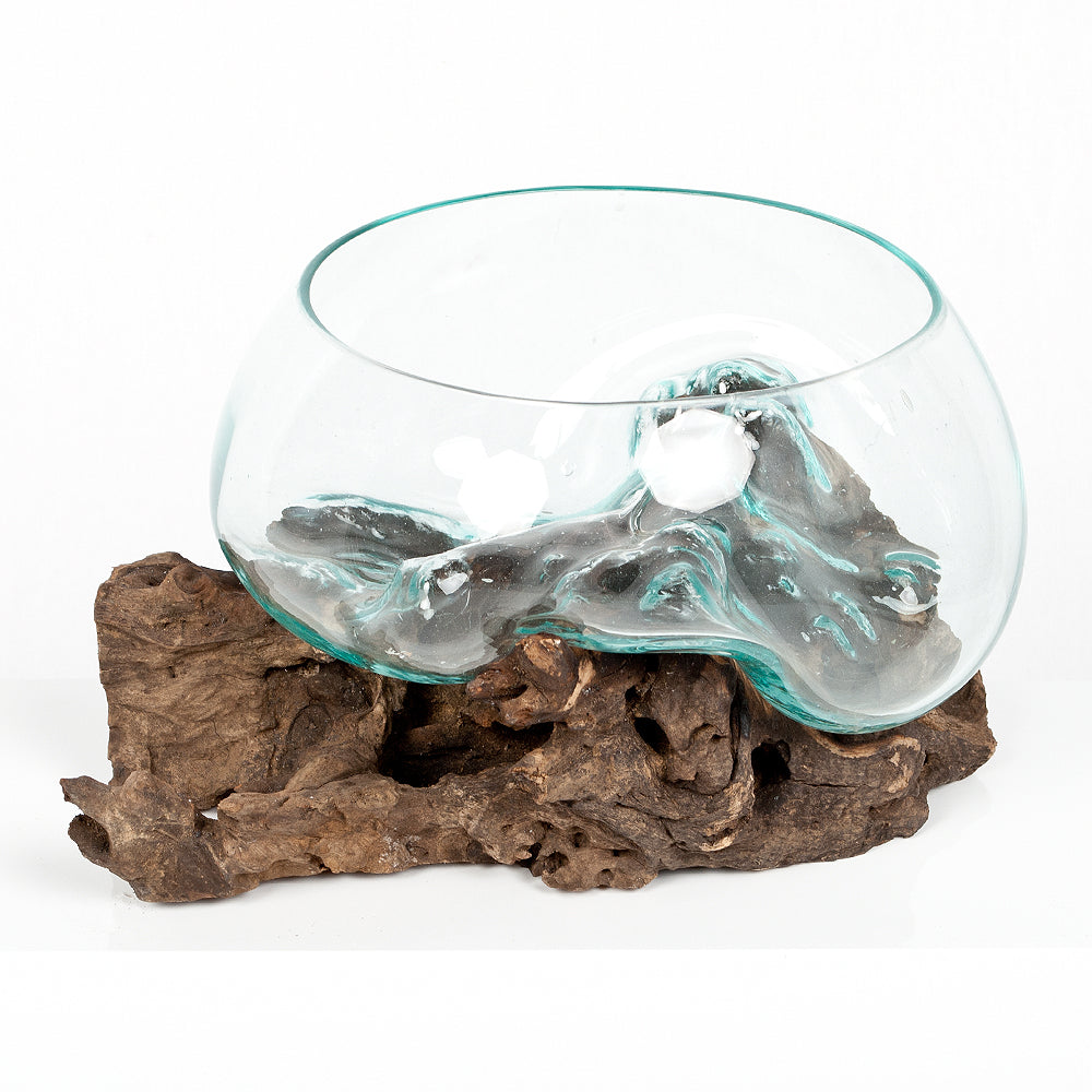 Deko-Glas DROP-6 ca. L35cm Teak Natural Handarbeit Schale