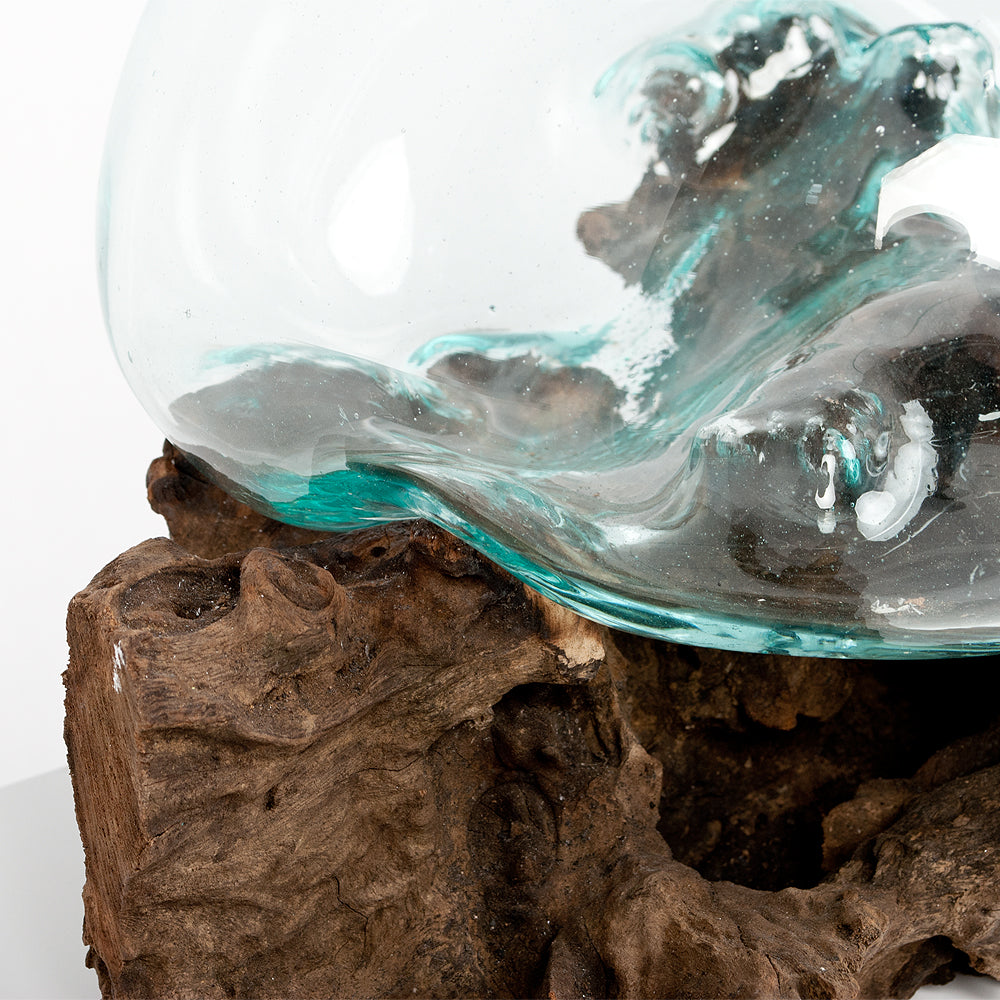 Deko-Glas DROP-6 ca. L35cm Teak Natural Handarbeit Schale