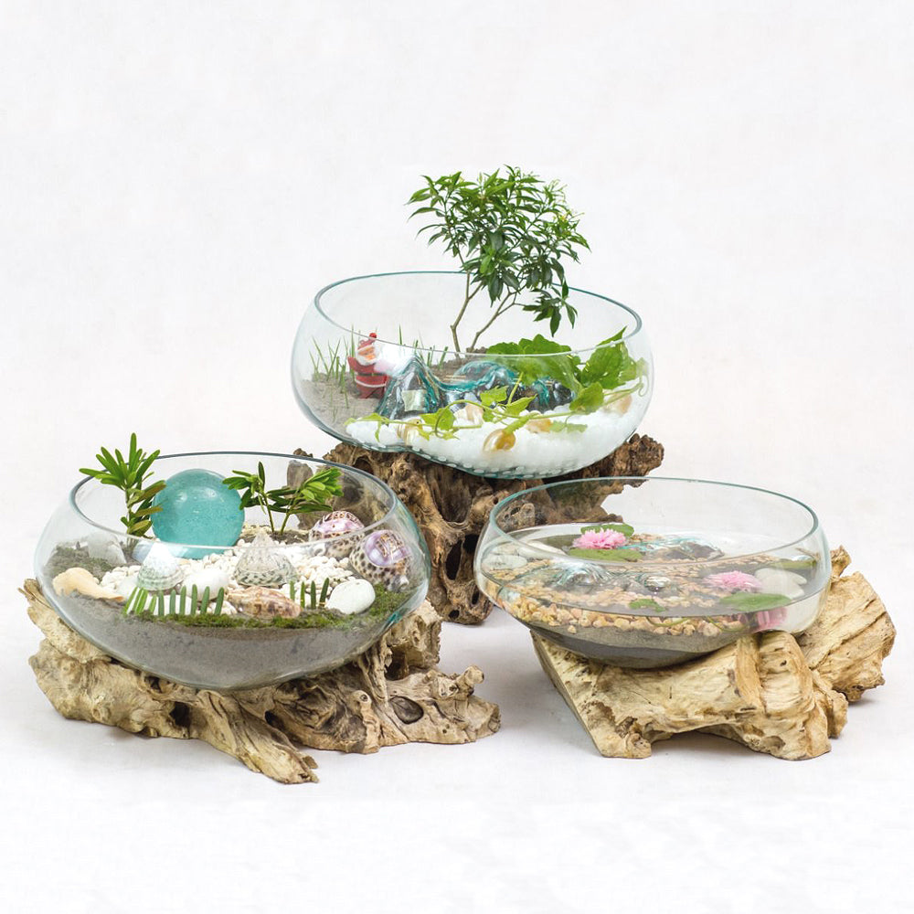 Deko-Glas DROP-8 ca. D35cm Teak Natural Handarbeit Schale