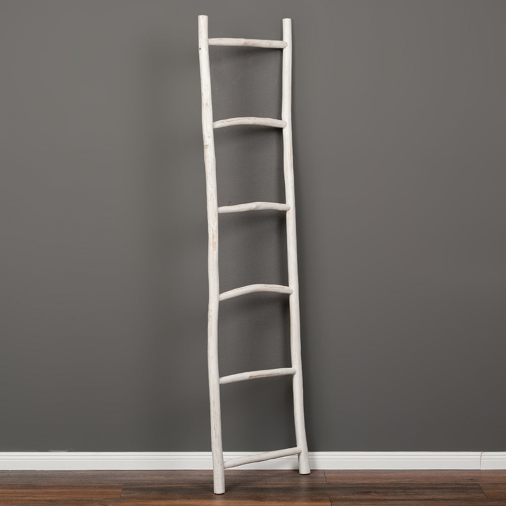 Deko-Leiter KEPALA H180cm White Wash Teak Handtuchhalter