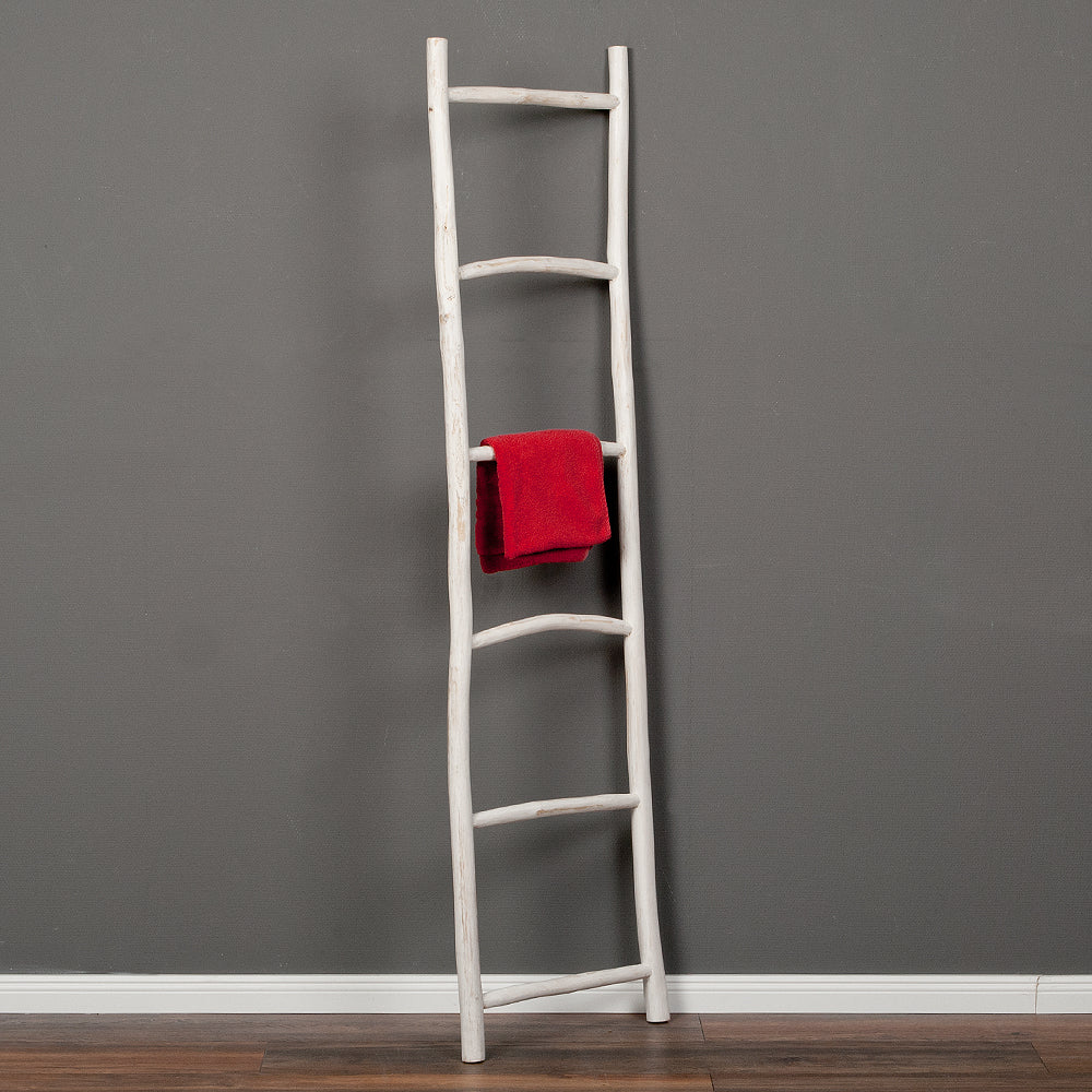 Deko-Leiter KEPALA H180cm White Wash Teak Handtuchhalter