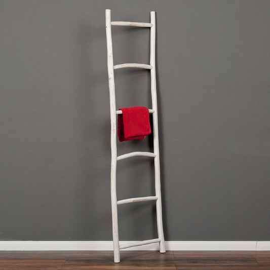 Deko-Leiter KEPALA H180cm White Wash Teak Handtuchhalter