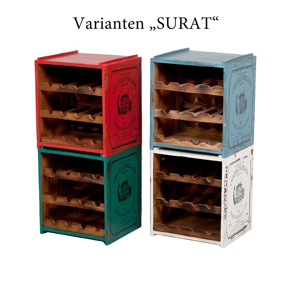Flaschenbox SURAT Antique White ca. H40cm Mahagoni Shabby Weinregal