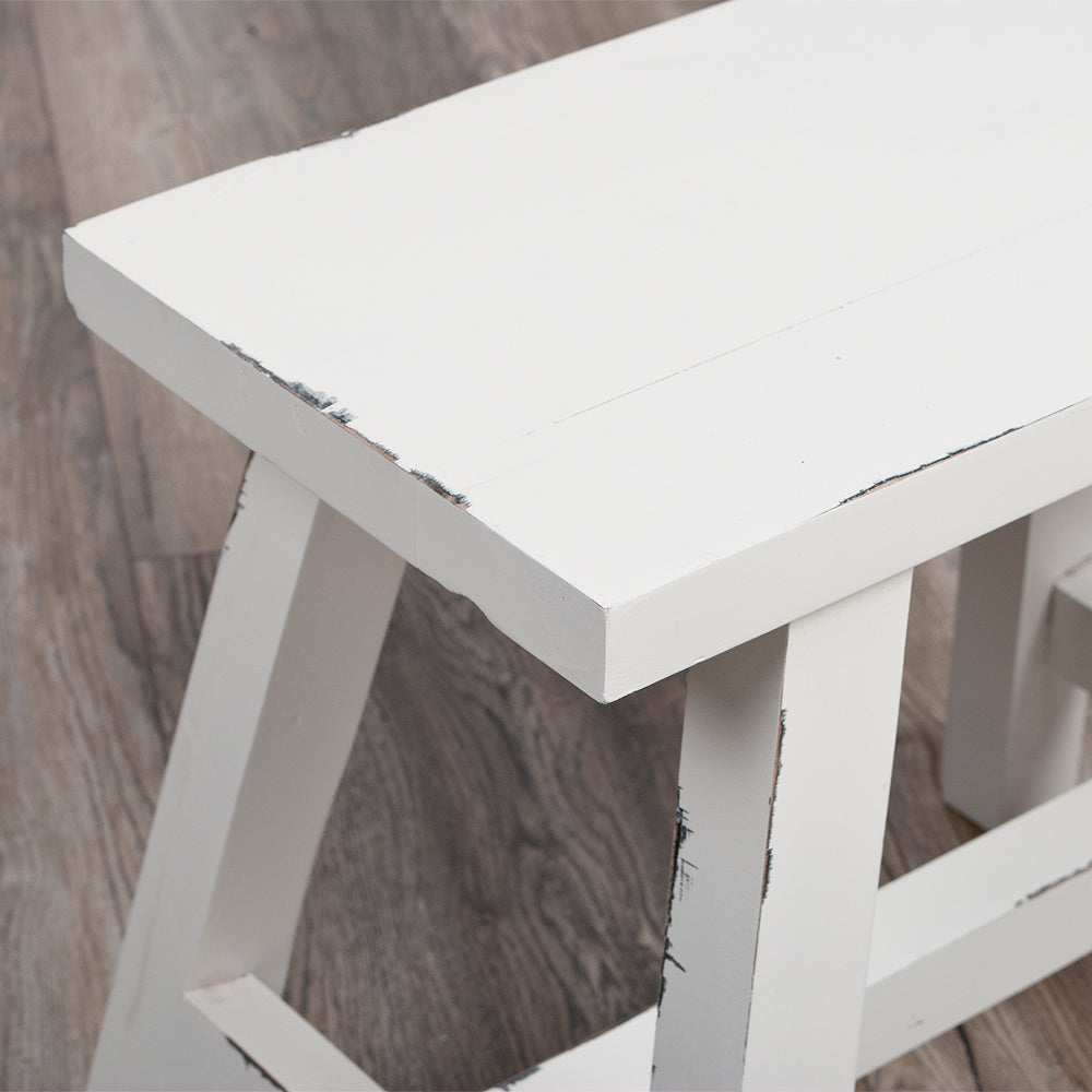 Massivholz Hocker RANCH 50cm Antik-Weiß Beistelltisch Sitzhocker