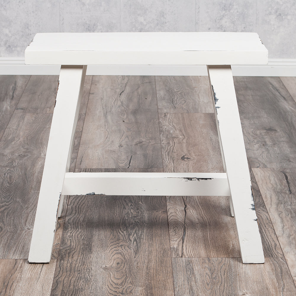 Massivholz Hocker RANCH 50cm Antik-Weiß Beistelltisch Sitzhocker