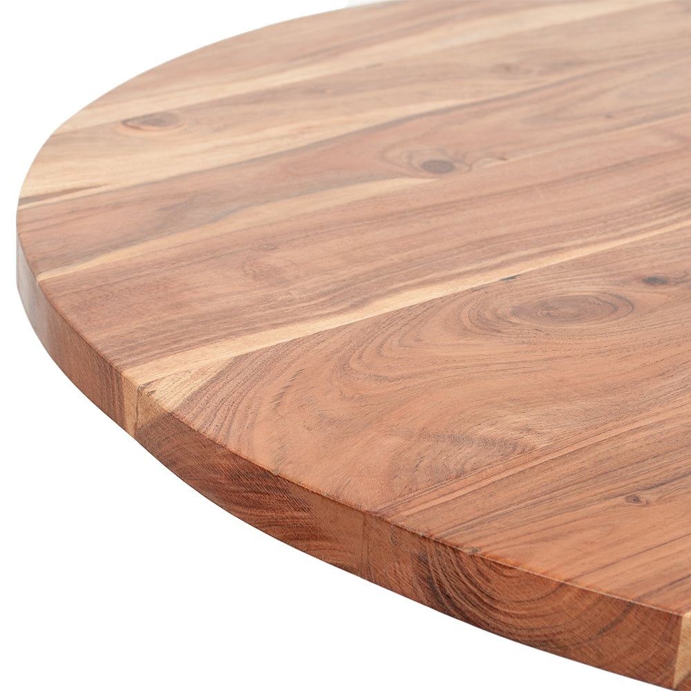 Höhenverstellbarer Esstisch ROUND Natural-Brown-R D70cm Akazie Gusseisen