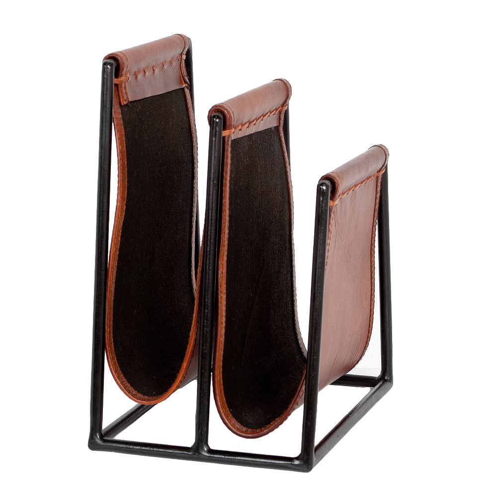 Leder Zeitungsständer AMBA Cognac
