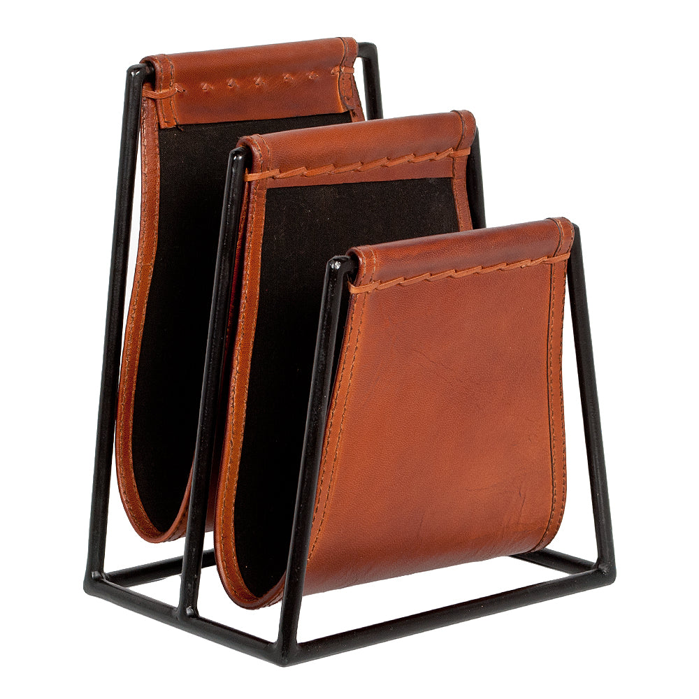 Leder Zeitungsständer AMBA Cognac