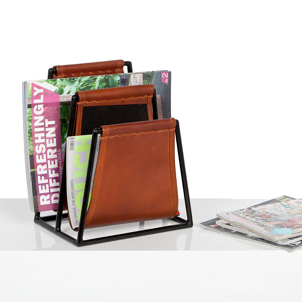Leder Zeitungsständer AMBA Cognac