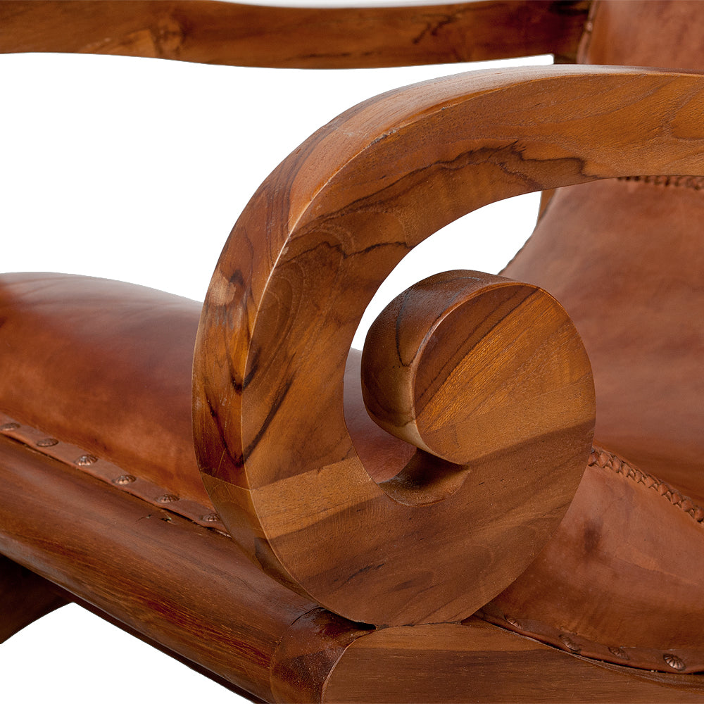 Ledersessel BAHIA Teak Brown mit Hocker