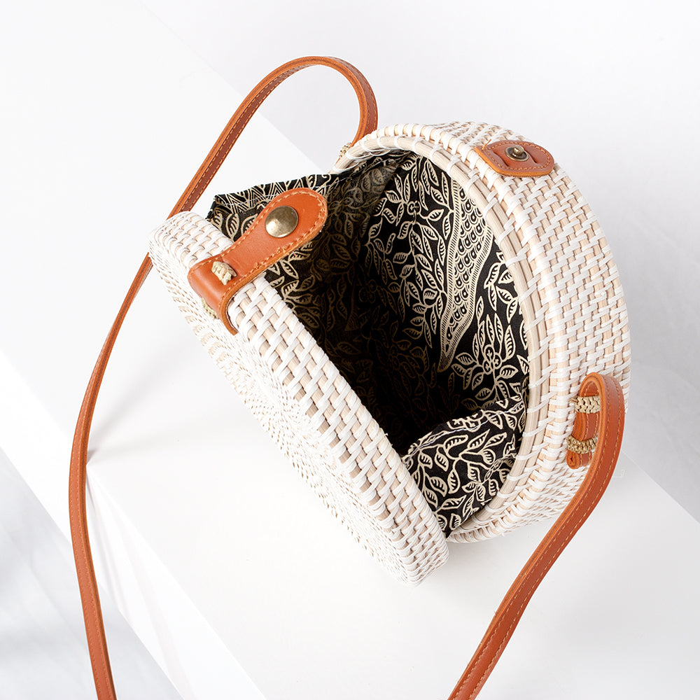 Rattan Handtasche TONDO ca. D20cm White Wash