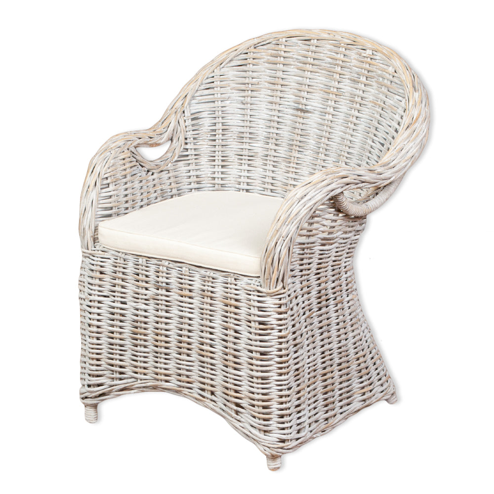 Rattan-Sessel CHARLOTTE White-Washed inkl. Sitzkissen