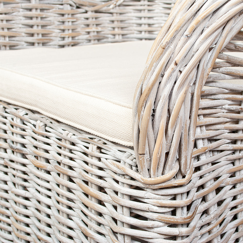 Rattan-Sessel CHARLOTTE White-Washed inkl. Sitzkissen