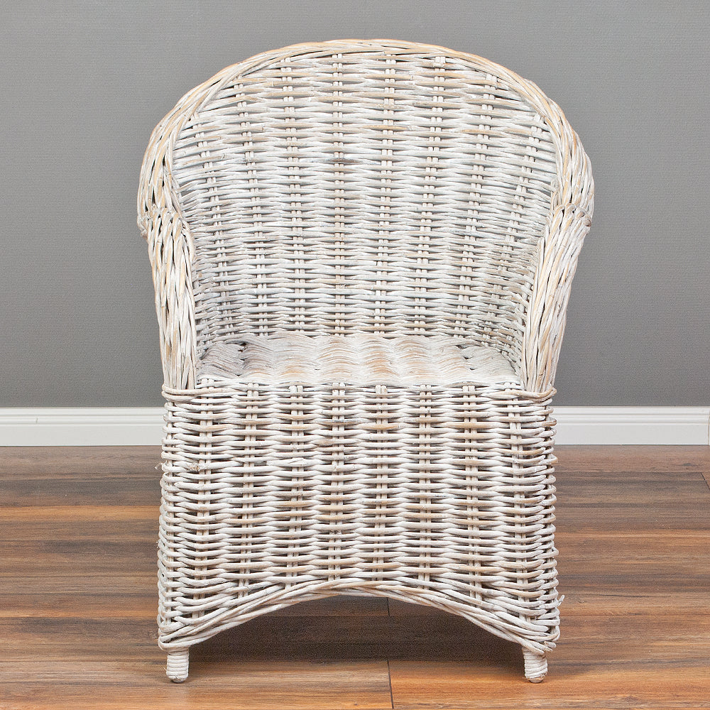Rattan-Sessel CHARLOTTE White-Washed inkl. Sitzkissen