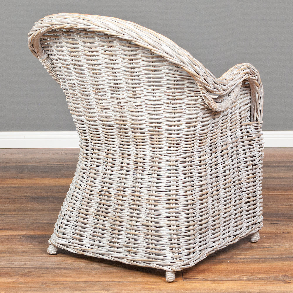 Rattan-Sessel CHARLOTTE White-Washed inkl. Sitzkissen