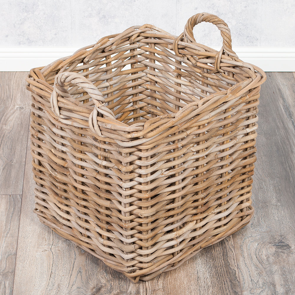 Natürlicher Rattankorb BAKUL eckig Grey 40x40cm mit Griffen