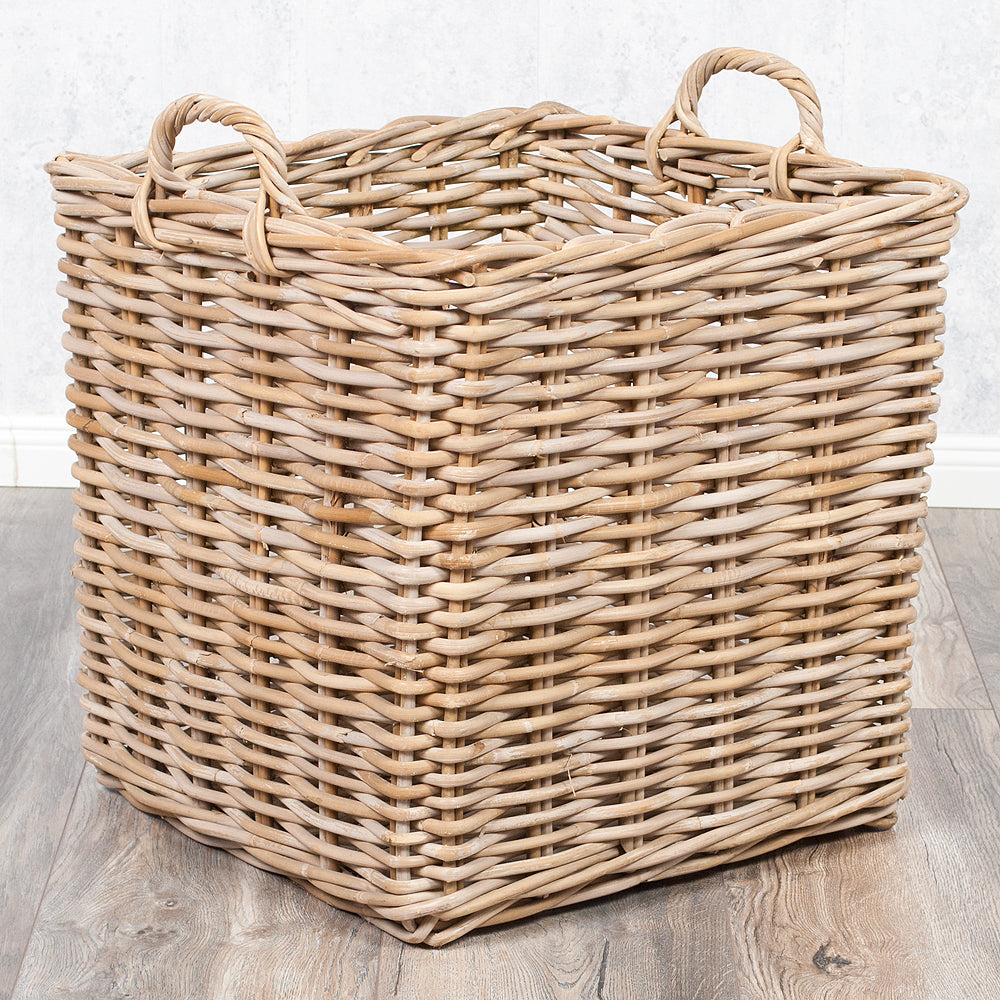 körbe aufbewahrung eckig Natur-Rattankorb BAKUL eckig Grey 50x50cm mit Griffen Handarbeit – Kundensupport-Hilfe