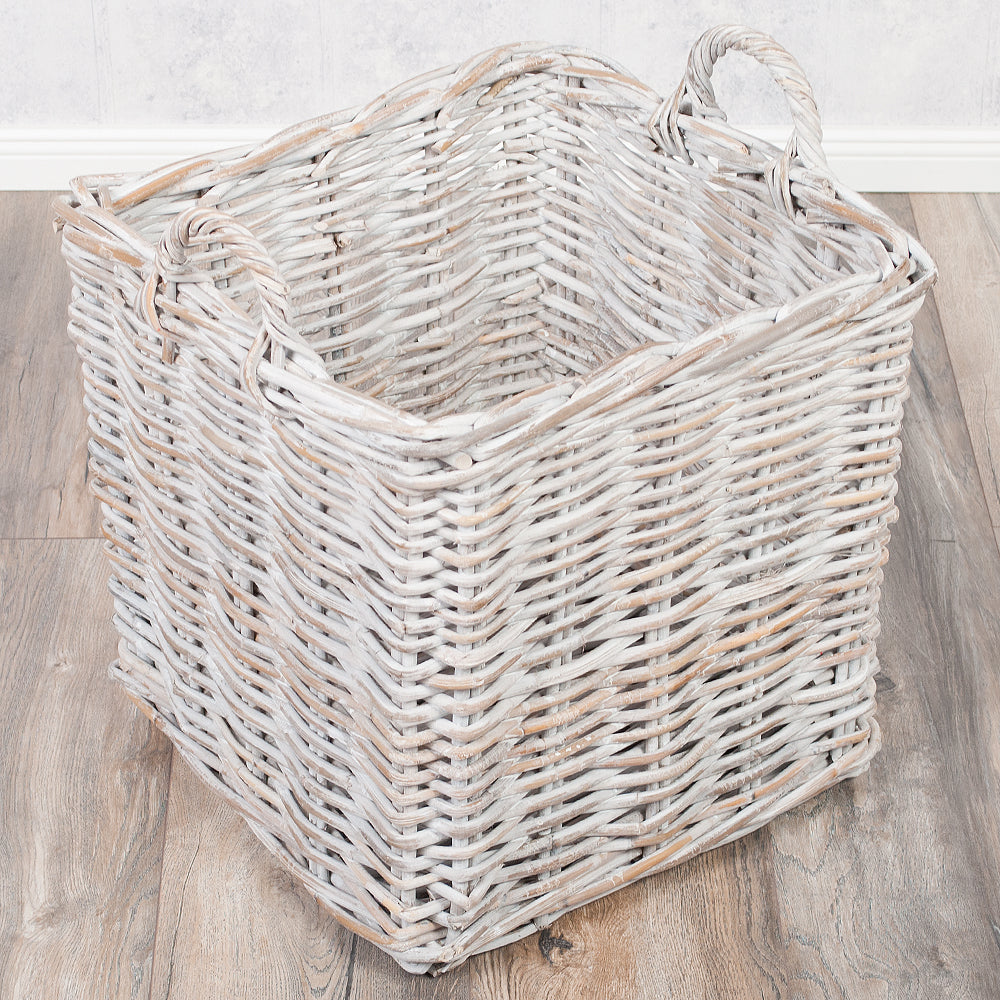 Rattankorb BAKUL eckig White 50x50cm mit Griffen