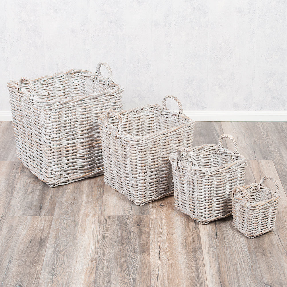 Rattankorb BAKUL eckig White 50x50cm mit Griffen