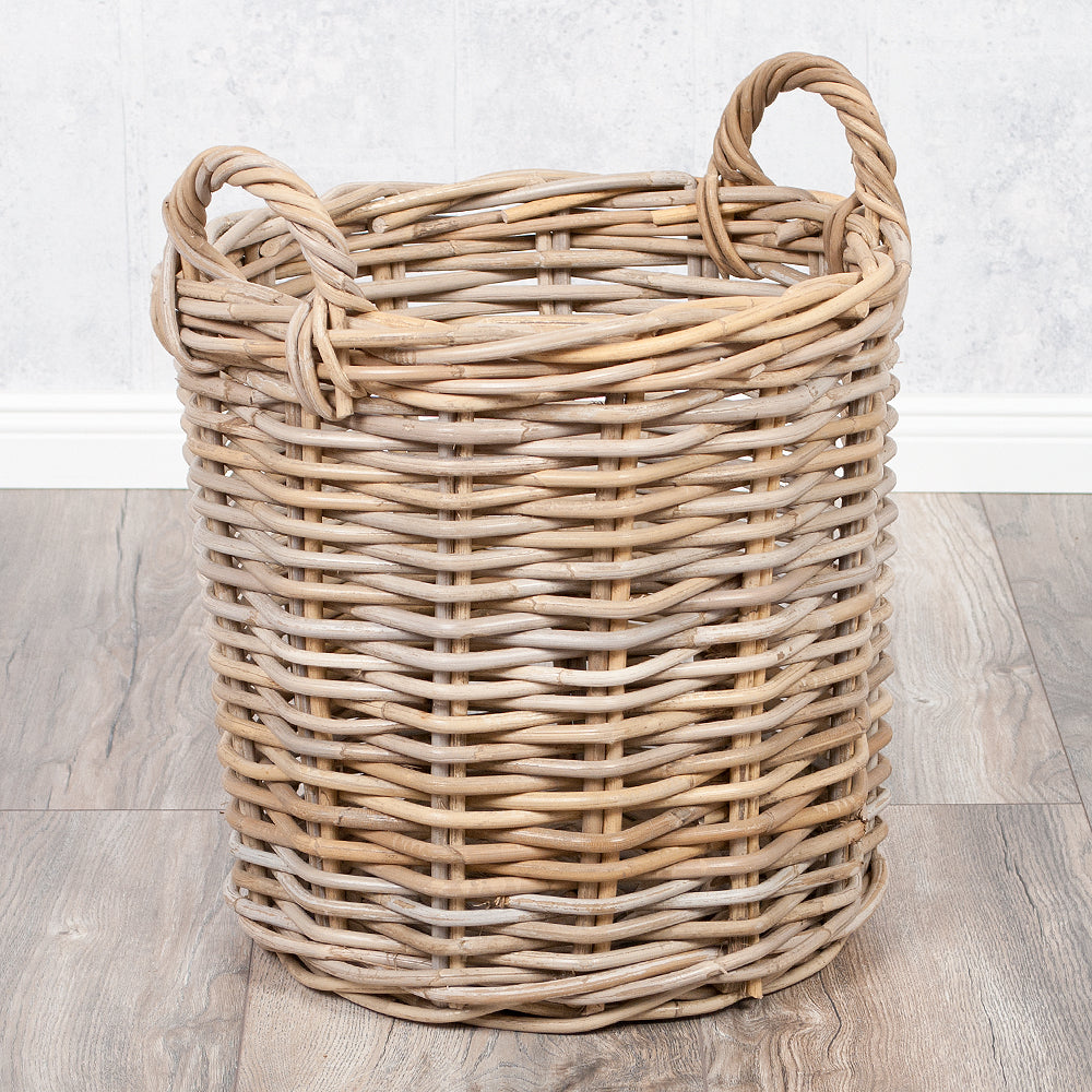 Natur Rattankorb BAKUL rund Grey 40cm Pflanzkorb Inlay Griffe