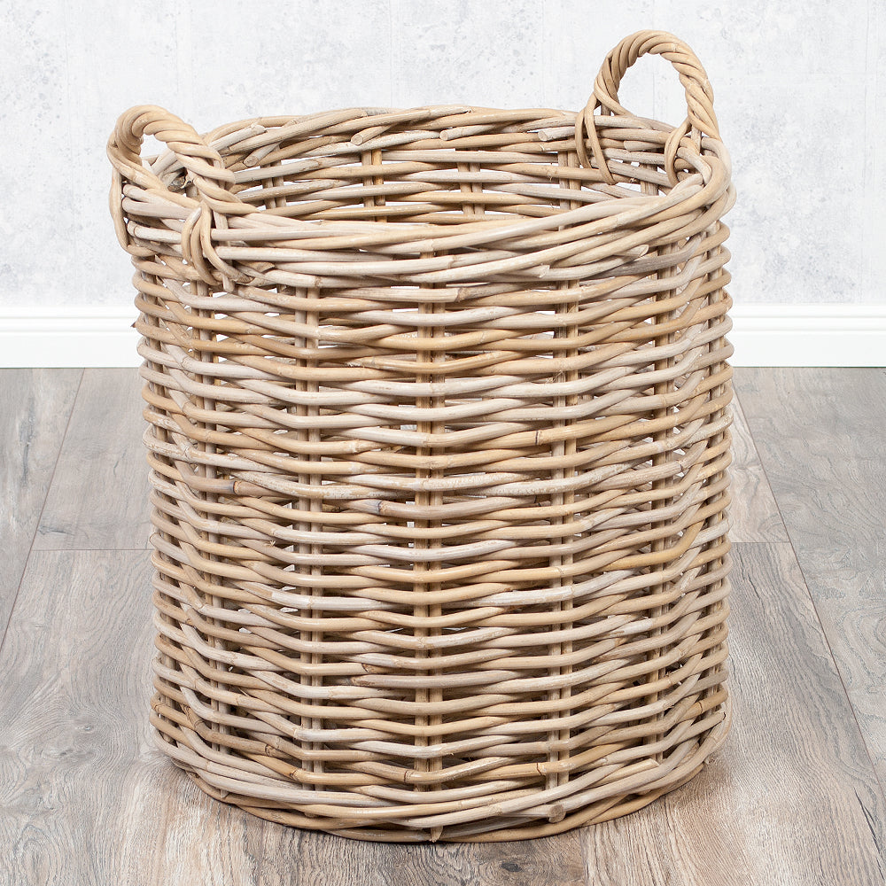 Natur Rattankorb BAKUL rund Grey 50cm Pflanzkorb Inlay Griffe
